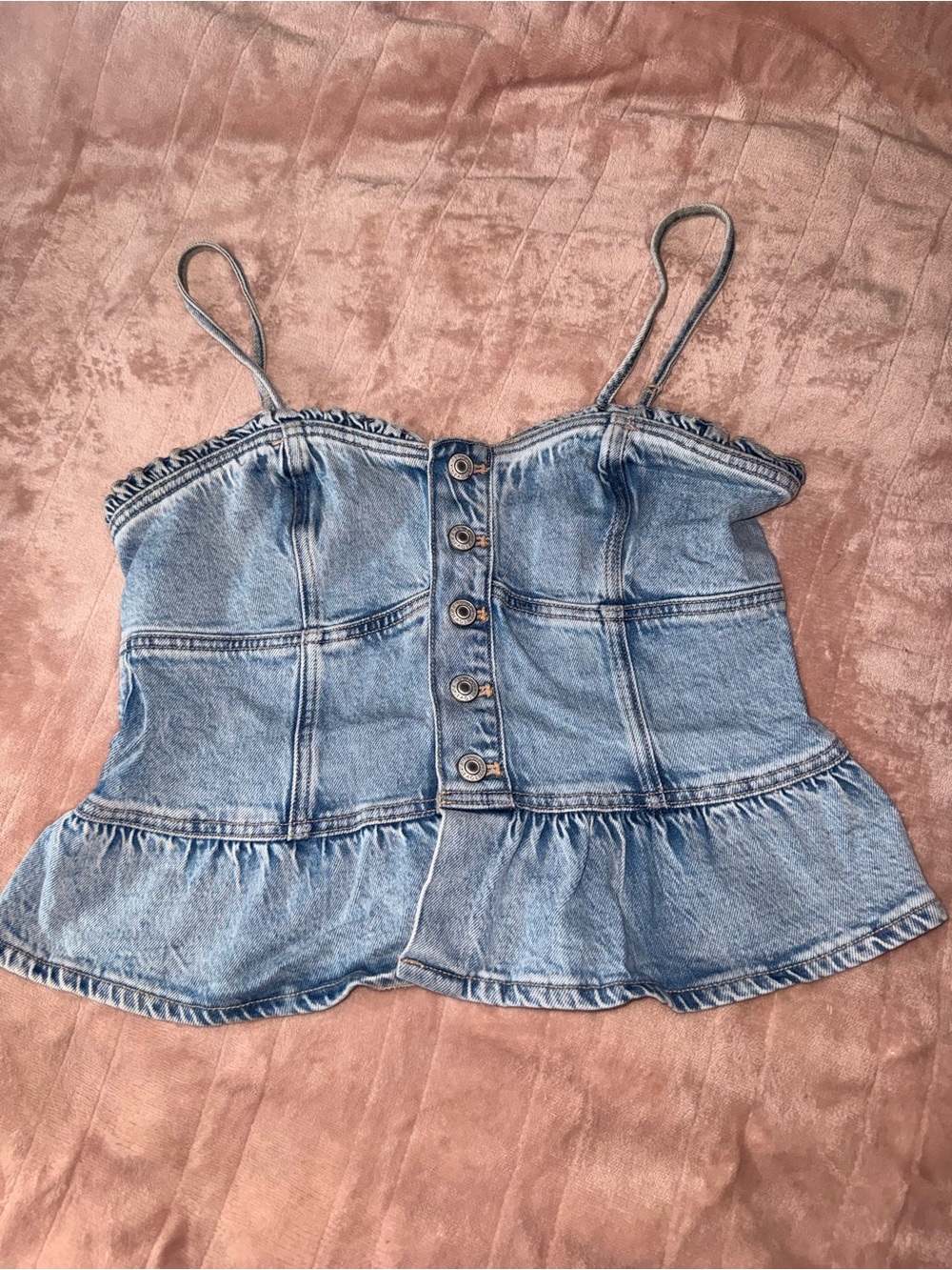 American Eagle Outfitters Light Blue Denim Button-Front Peplum Cami Size Medium